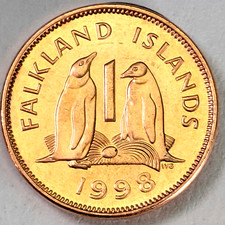 BRITISH FALKLAND ISLANDS COIN 1998 1 CENT GENTOO PENGUINS - KM#2A - 20MM - BU