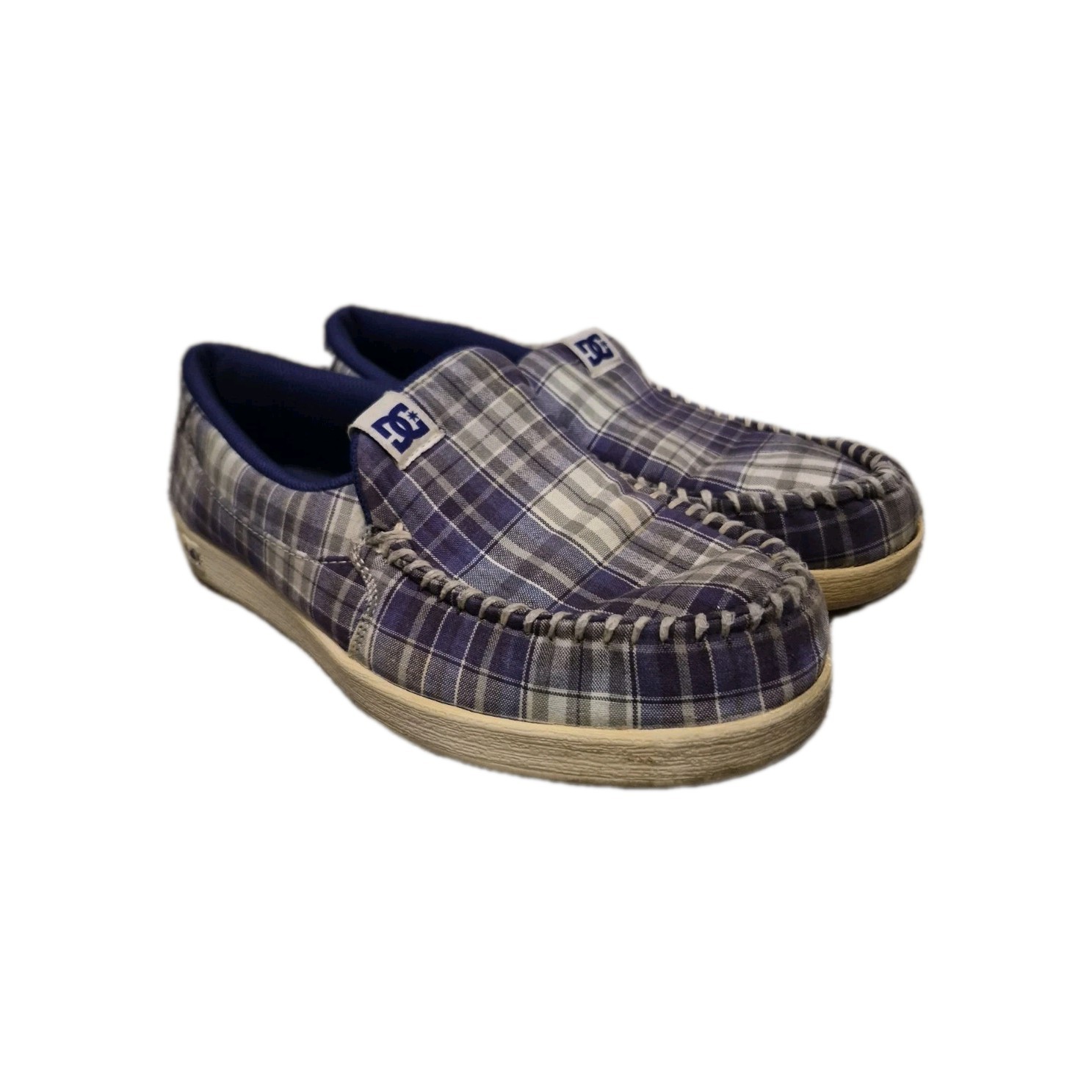 DC Villain TX Slip On Loafer Shoes Womens Size 8 Purple Plaid Skate Skater