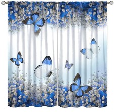 Butterfly Girl Bedroom Curtains, Spring Botanical 21"W x 45"L Pack of 2 Blue