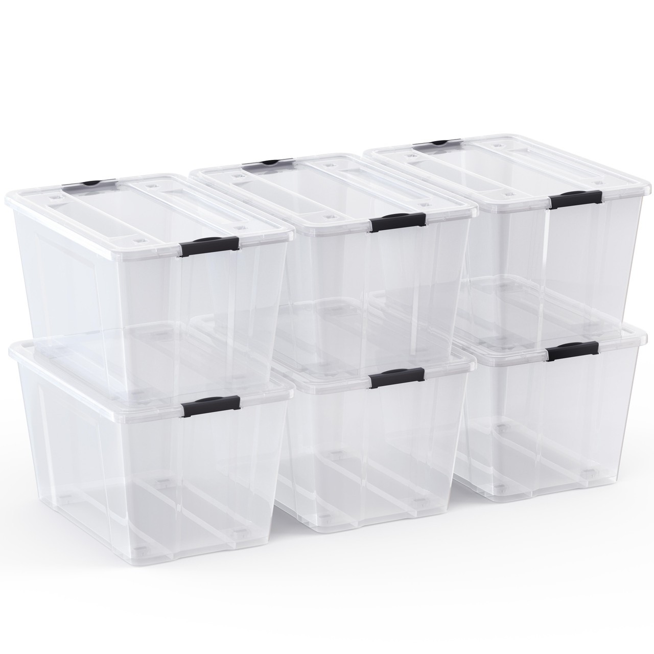 54 Quart Gasket Box, Stackable Storage Bin with Latching Lid, 6 Pack