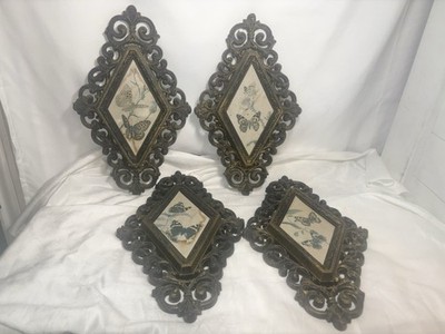 Burwood Wall Hanging Plaques Diamond Butterfly Floral Pattern Vintage MCM Set 4