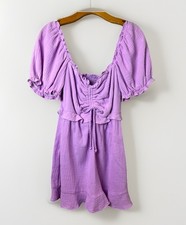 Show Me Your Mumu Lavender Purple Sophie Mini Dress Puff Sleeve Ruched Bodice S