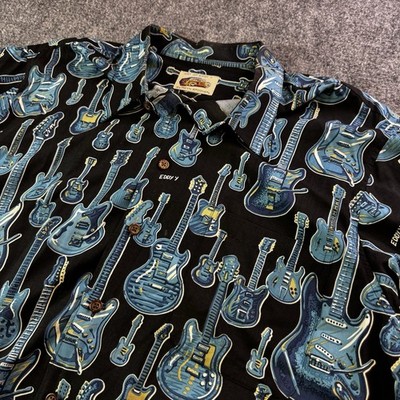 Reyn Spooner Art Of Eddy Y Rayon blue flame Guitar Shirt Men s Large Hawaii