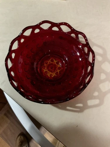 Royal Ruby Red  Depression Glass Scalloped Candy Dish Bowl - Vintage