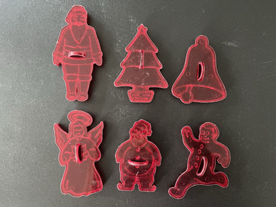Vtg 6 HRM Design Red Cookie Cutters Angel Santa Bell Tree Ginger Bread Snowman