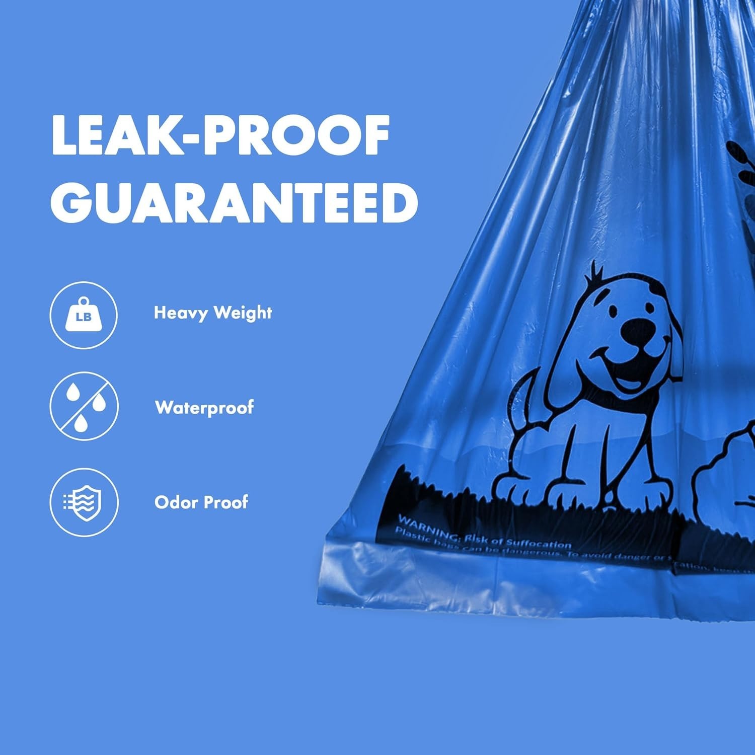 1000 Dog Poop Waste Bags with Dispenser and Leash Tie, 9" x 13", Blue, 1000 C...