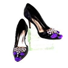 Madden Girl Kopykato Quilted Rhinestone Tassle Pumps Size 8 Black Purple Party