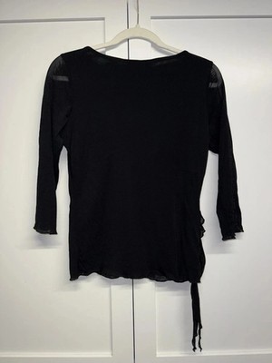 Elegant Black Ruffle Blouse. Woman s Medium, Second Hand