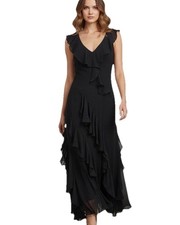 NWT DKNY Silk Dress Women's Navy Ruffles Slip  V Neck Chiffon Small