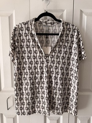 Jules & Leopold Women's XL Geometric Print V-Neck Short Sleeve Top