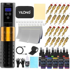 Tattoo Kit Wireless Rotary Machine with Ink Needles Transfer Paper Power Supply