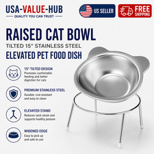 Raised Cat Bowl Tilted 15&deg; Stainless Steel Elevated Pet Food Dish