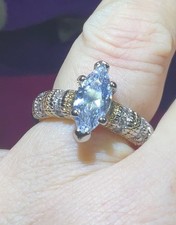 Marquise 925 Sterling Silver CZ Ring Size 6.5 Elegant Statement 24 Accent Stones