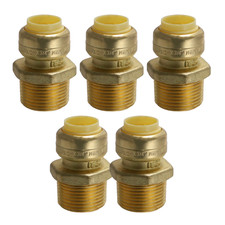 5 Pack XFITTING 1/2" Push Fit x 3/4" Male NPT Threaded Adapter, Lead Free Brass