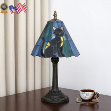 Tiffany Lamp Stained Glass Table Lamp 8X8X14 Inches Black Cat Style Living Room