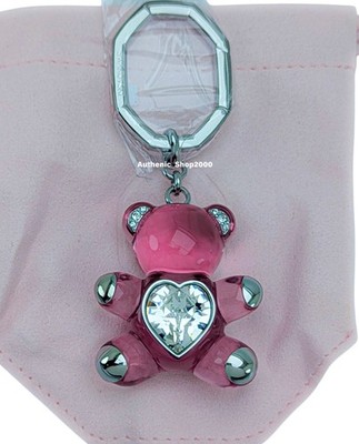 NEW Genuine SWAROVSKI Pink Teddy Bear Heart Keychain KeyRing Bag