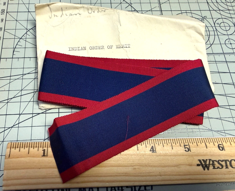 BRITISH 1837 - 1947 INDIAN ORDER OF MERIT RIBBON in Old Film Studio Envelope