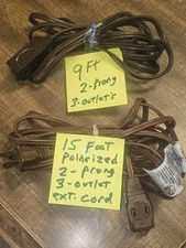 2-Pack 15ft & 9ft 16/2 SPT-2, 3-Outlet  Indoor Extension Cords. NEW Open Box.