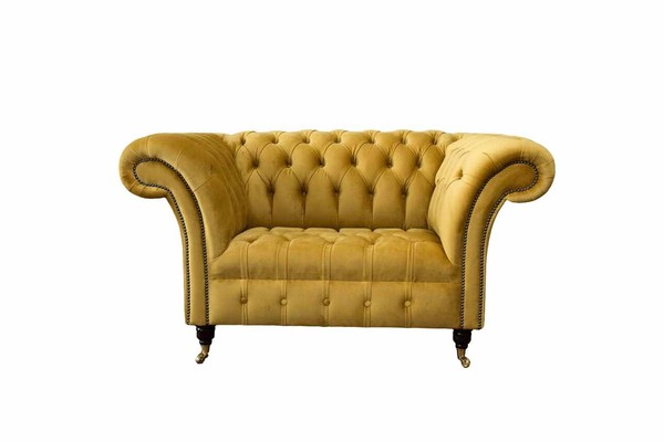 Chesterfield Gelb Sessel Couch Polster Luxus Textil Design Couchen Neu-image