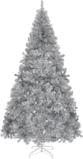 8Ft Silver Artificial Christmas Tree, Classic Spruce Tree with Sturdy Metal Stan
