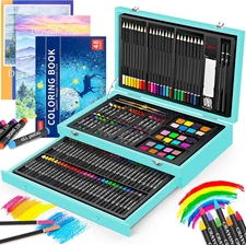 Art Supplies, 150-Pack Deluxe Wooden Art Set Crafts Drawing Painting Kit with 1 