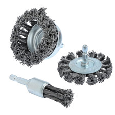3PCS 3 Inch Knotted Wire Wheel Cup Brush and Twist End Brush Set,1/4" Shank for 