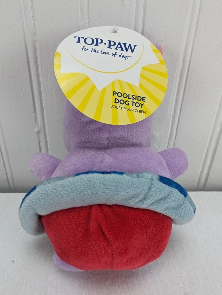 Juguete Top Paw junto a la piscina para perro chirrido hipopótamo nadador peluche 8" púrpura hipopótamo nuevo Foto 2 de 4