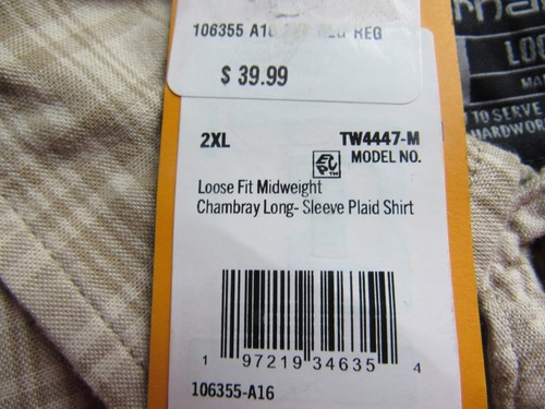 NWT MEN'S 2X-LARGE 2XL CARHARTT LOOSE FIT MIDWEIGHT CHAMBRAY LS PLAID SHIRT - Picture 2 of 2