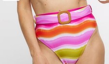 River Island Pink Stripe High Waisted Bikini Bottoms - size 10