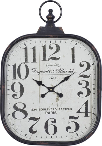 Deco 79 Vintage Metal Wall Clock, Silent Battery Operated, 18" x 26", Black