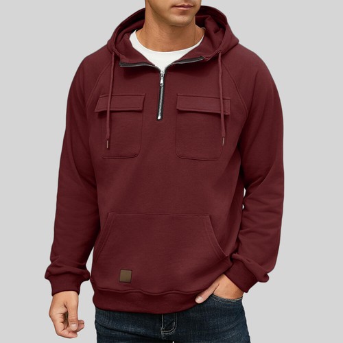 Mens Zipper Pocket Long Sleeve Casual Hoodies Winter Solid Blouse Top Sweatshirt - Picture 26 of 31