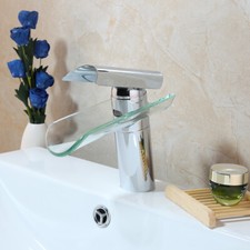 Bathroom Basin Faucet Brushed Nickel Waterfall Glass Mixer Vanity Tap Deck Mount