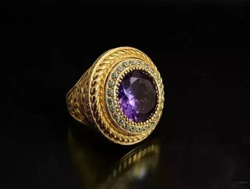 2CT Round Cut Lab Created Amethyst Women's Weddings Ring 14K Yellow Gold Plated - Picture 2 of 5