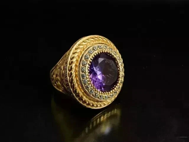 2CT Round Cut Lab Created Amethyst Women's Weddings Ring 14K Yellow Gold Plated - Image 2 of 4