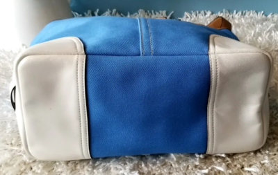 Coach Blue & White Color Block Canvas w/White Leather Trim Tote