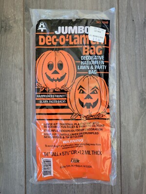 Vintage Deco Lantern Pumpkin Leaf Bag Halloween Lawn Decor 4ft Reversible Face 