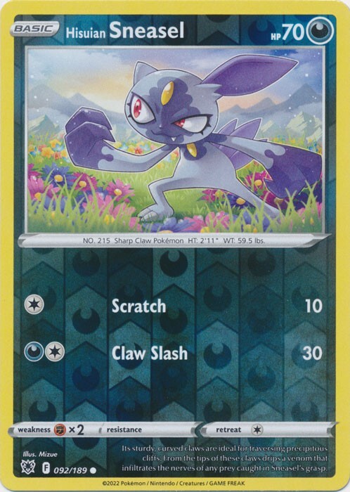 Reverse Holo Hisuian Sneasel 092/189 Common  Astral Radiance Pokemon TCG