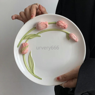 Tulip Ceramic Plate Breakfast Dessert Plate Cake Pasta Dishes Household