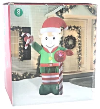 Winter Wonder Lane 8' Ft Elf w/ Sign Inflatable In/Outdoor Decor LED - Box Wear