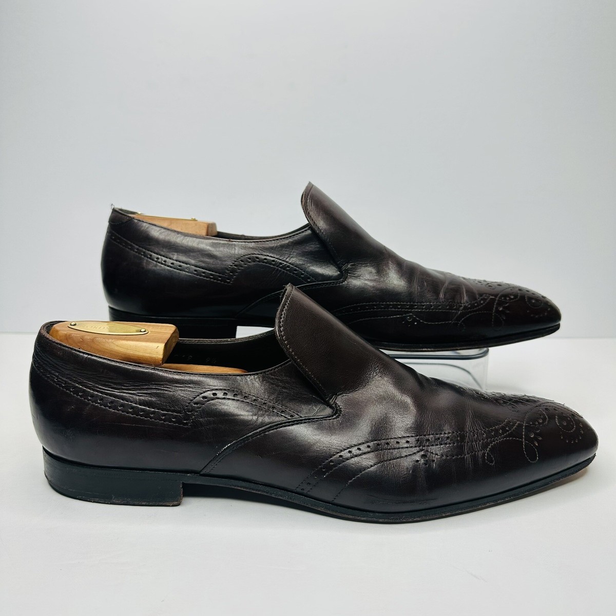 VTG Prada Wingtip Loafer Mens Size 9.5 Brown Leather Made in 