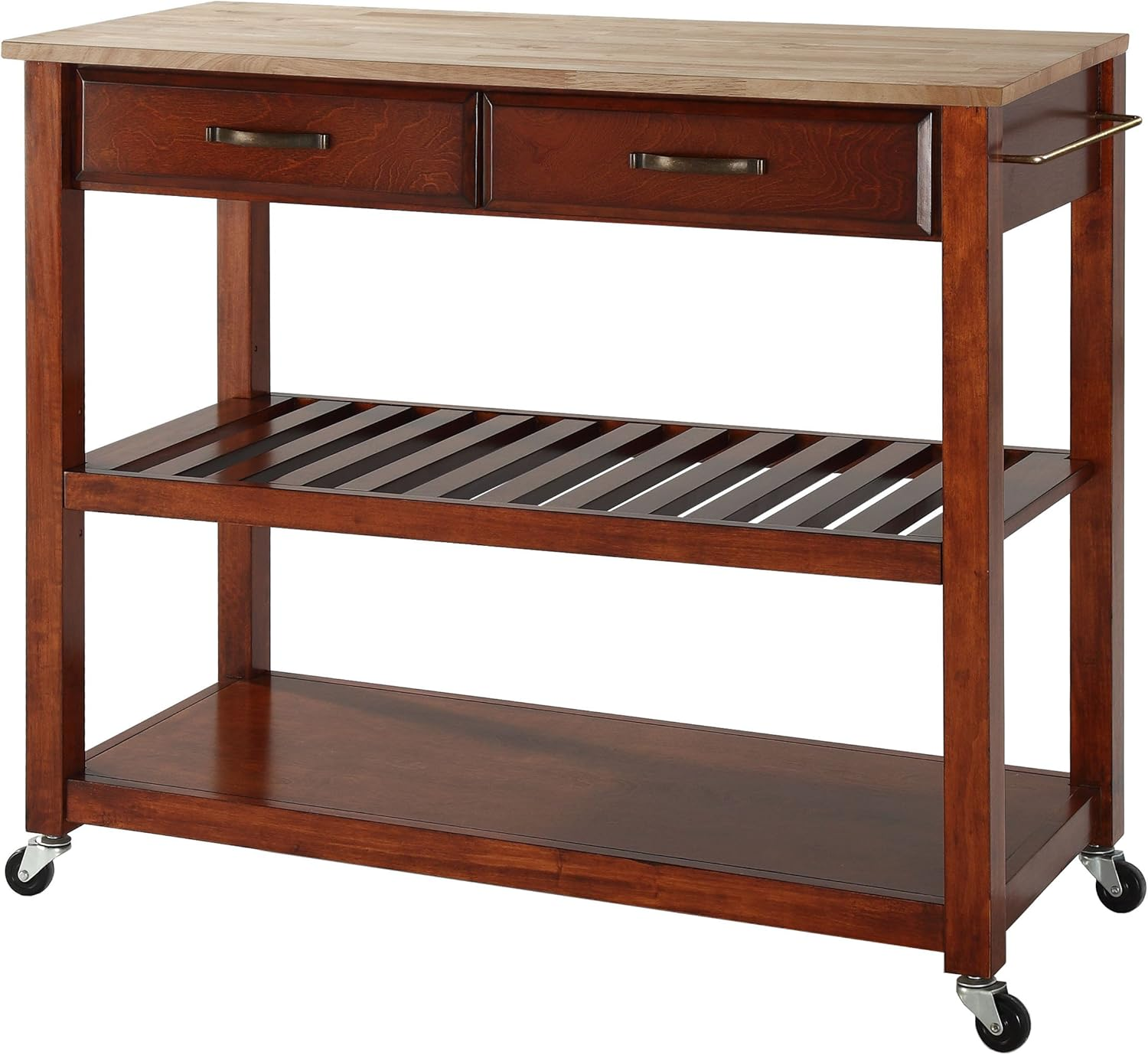 Portable Kitchen Cart with Natural Wood Top - Classic Cherry