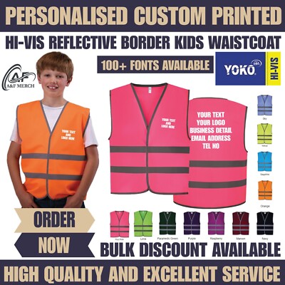 Personalised Printable Yoko Hi-Vis Reflective Border Junior Kids Waistcoat YK102