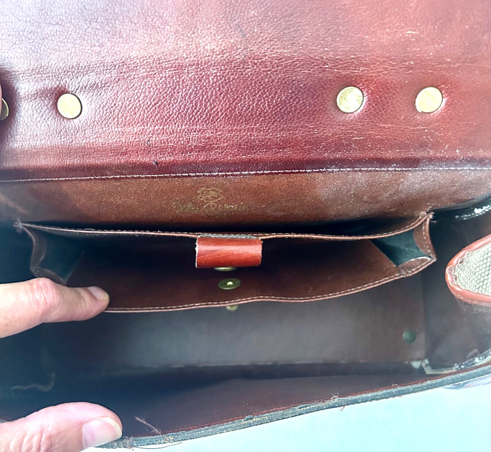 Vintage John Romain 1960s Brown Leather Tweed Satchel… Gem