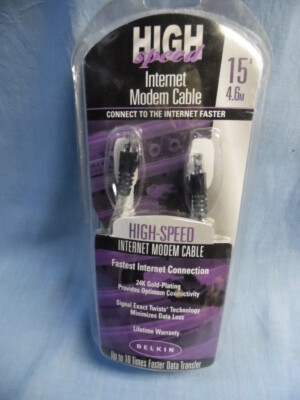 BELKIN HIGH SPEED INTERNET MODEM CABLE 15' 24k GOLD-PLATING F3L900-15-ICE-S NEW 