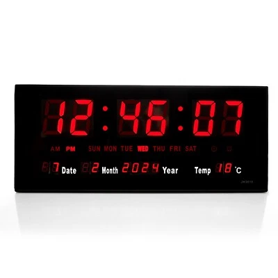  Wanduhr Digitaluhr LED Digital Quarzuhr Datum Temperatur Bar Cafe Kiosk XL ROT - Bild 1 von 4