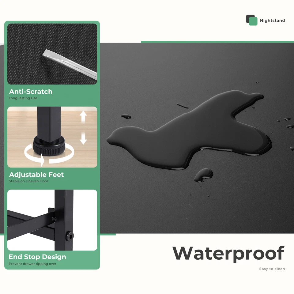 Mesita de noche con 2 cajones de tela Mesa auxiliar Mesita de noche para dormitorio Foto 4 de 4