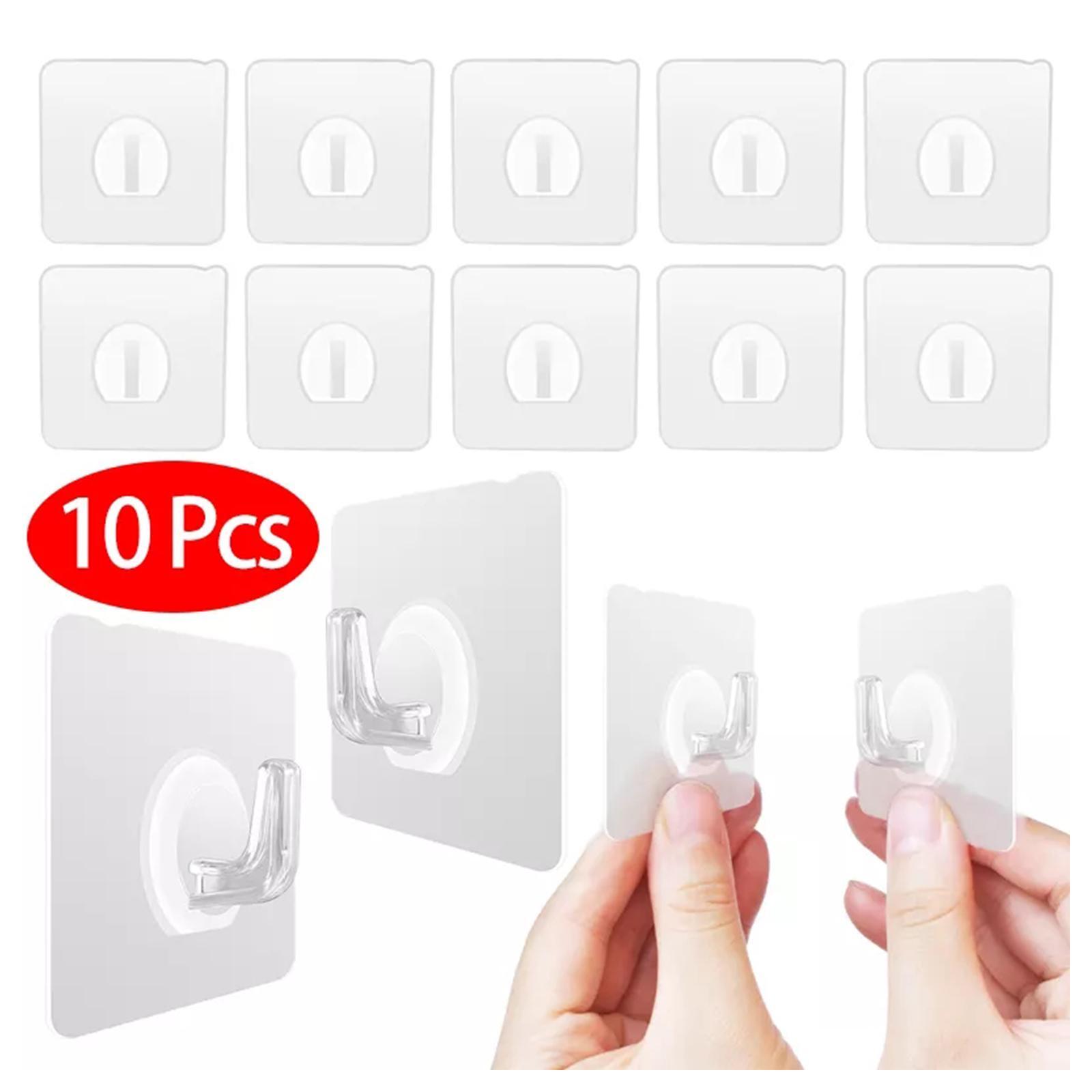 10 Pcs Adhesive Sticky Hooks Heavy Duty Wall Seamless Hook Hanger Transparenta