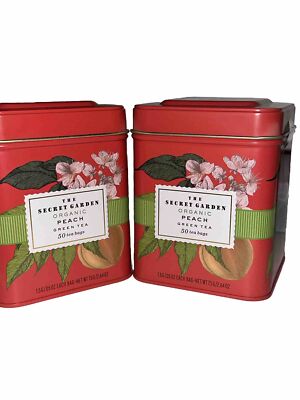 THE SECRET GARDEN    ORGANIC PEACH   GREEN TEA 100 tea bags = 2 tins