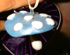 Mushroom Ornament Blue White dots handmade ooak