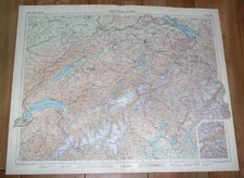 1955 VINTAGE PHYSICAL MAP OF SWITZERLAND ALPS  / SCALE 1:550,000